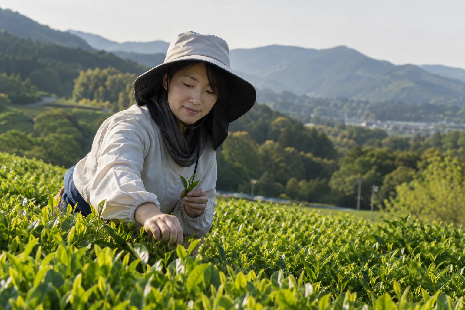 茶葉の状態を確かめるつくり手