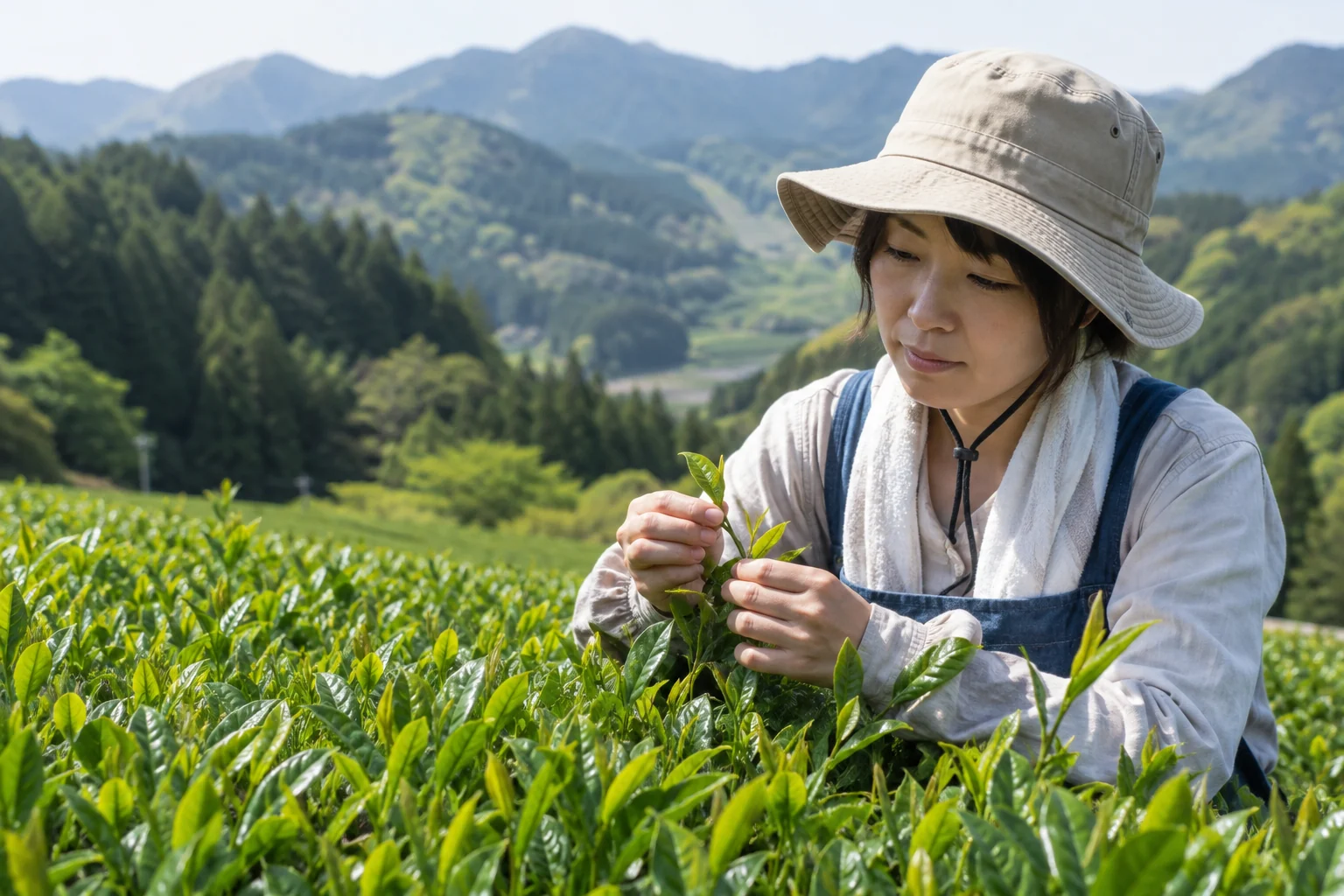 茶葉の状態を確かめるつくり手