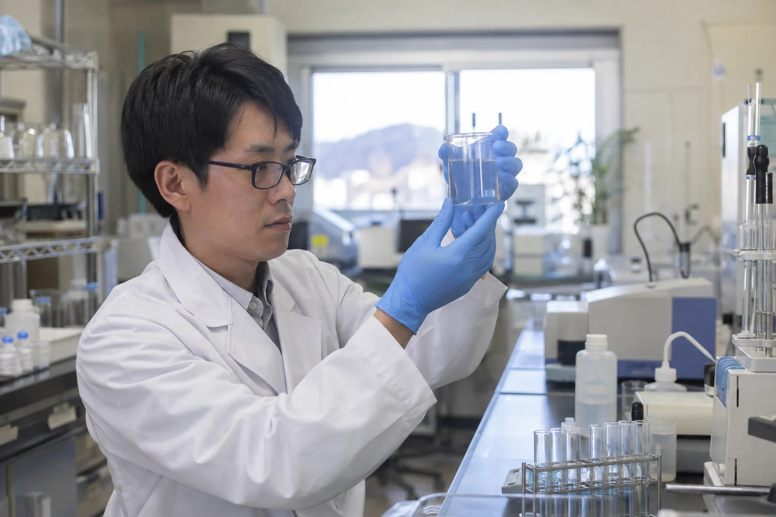 水の試料を測定する担当者