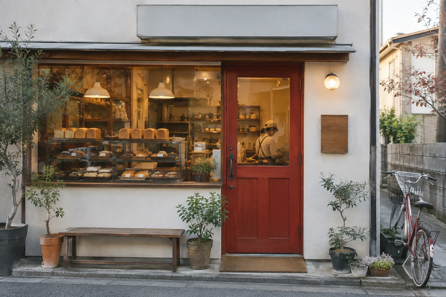赤い入口の小さな菓子店