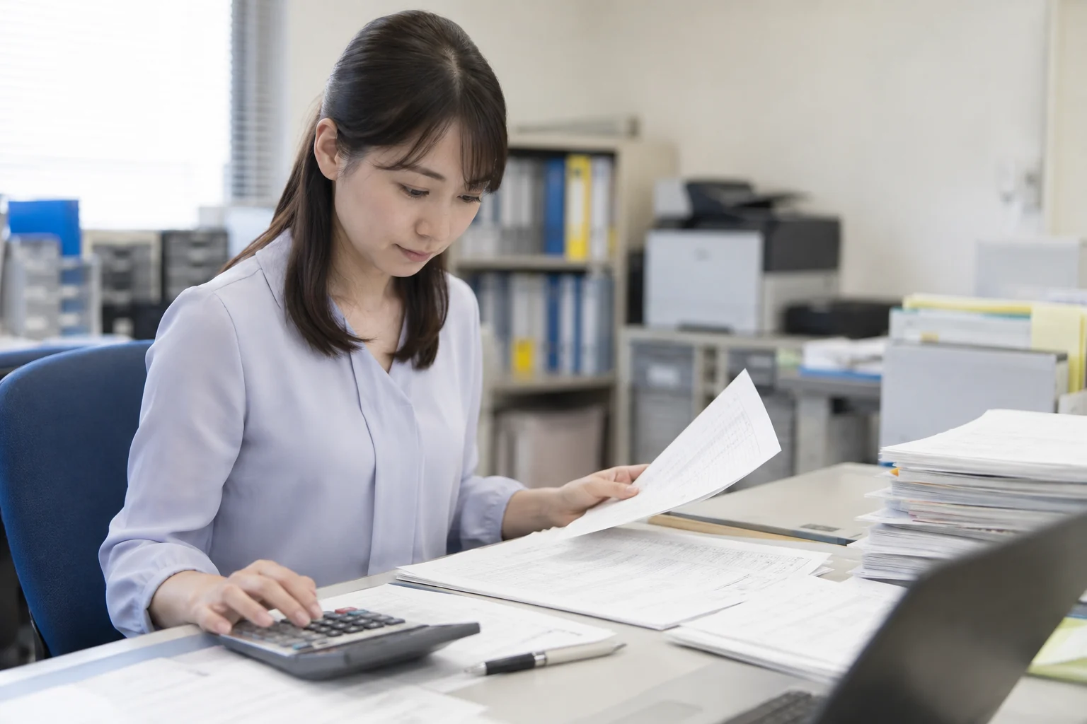 給与計算の資料を確認する担当者